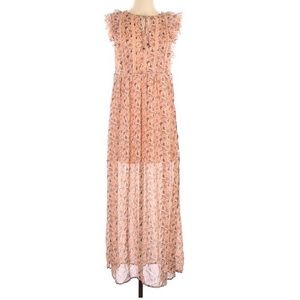 Xhilaration Long Peach Floral Dress with Ruffles and Crochet Details Small